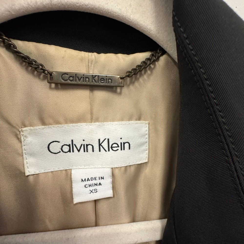 Calvin Klein Black Double Breasted Belted Trench Coat Jacket XS Epaulettes - Picture 10 of 15